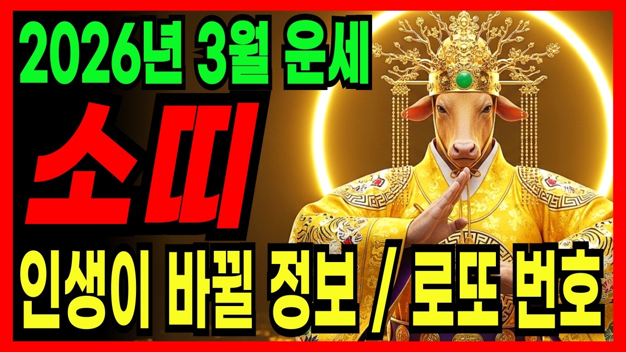 2026년 3월 소띠!! 인생이 바뀔 정보, 로또 번호 등 꼭 확인해서 조금 더 나은 인생을 향해 나아갑시다.