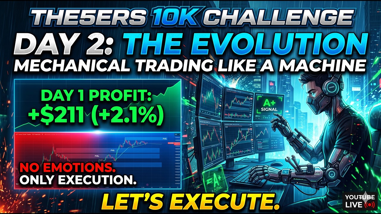 The5ers 10K Challenge Day 2: Trading Like a Machine. First Day Profit: +$211. Let&rsquo;s Execute.