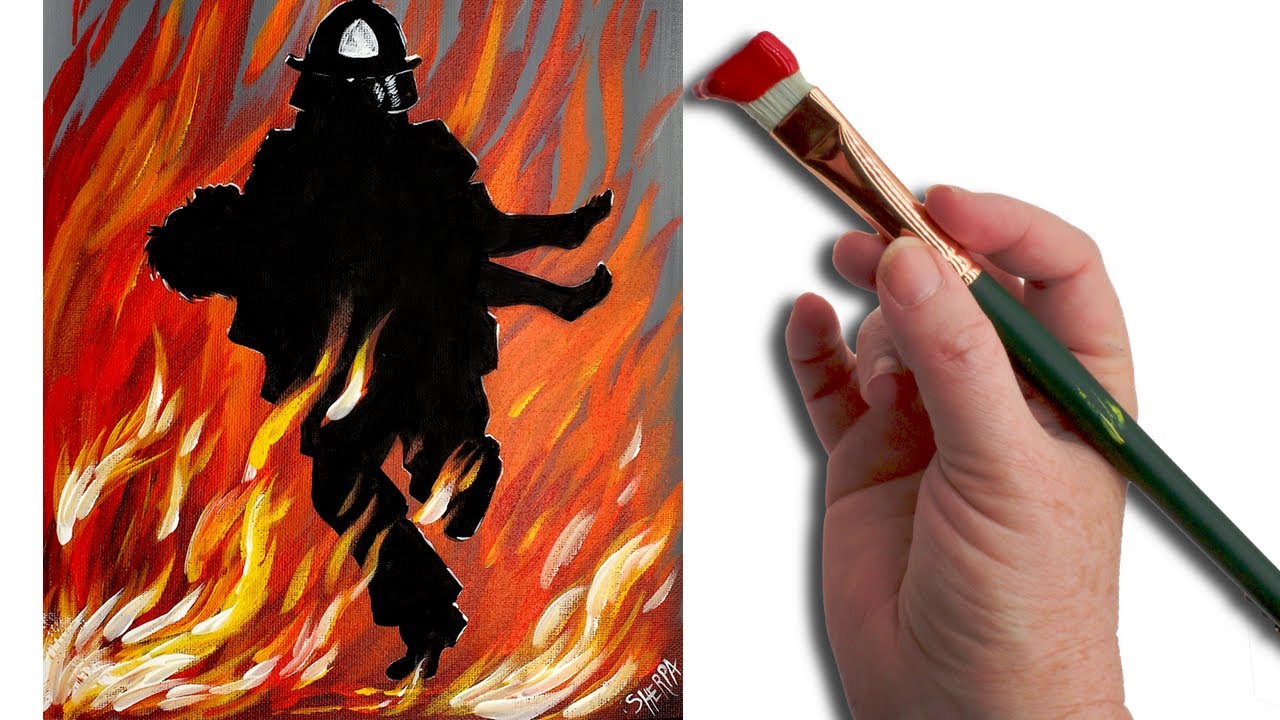 Easy Fire acrylic Painting tutorial Fireman Rescue | TheArtSherpa
