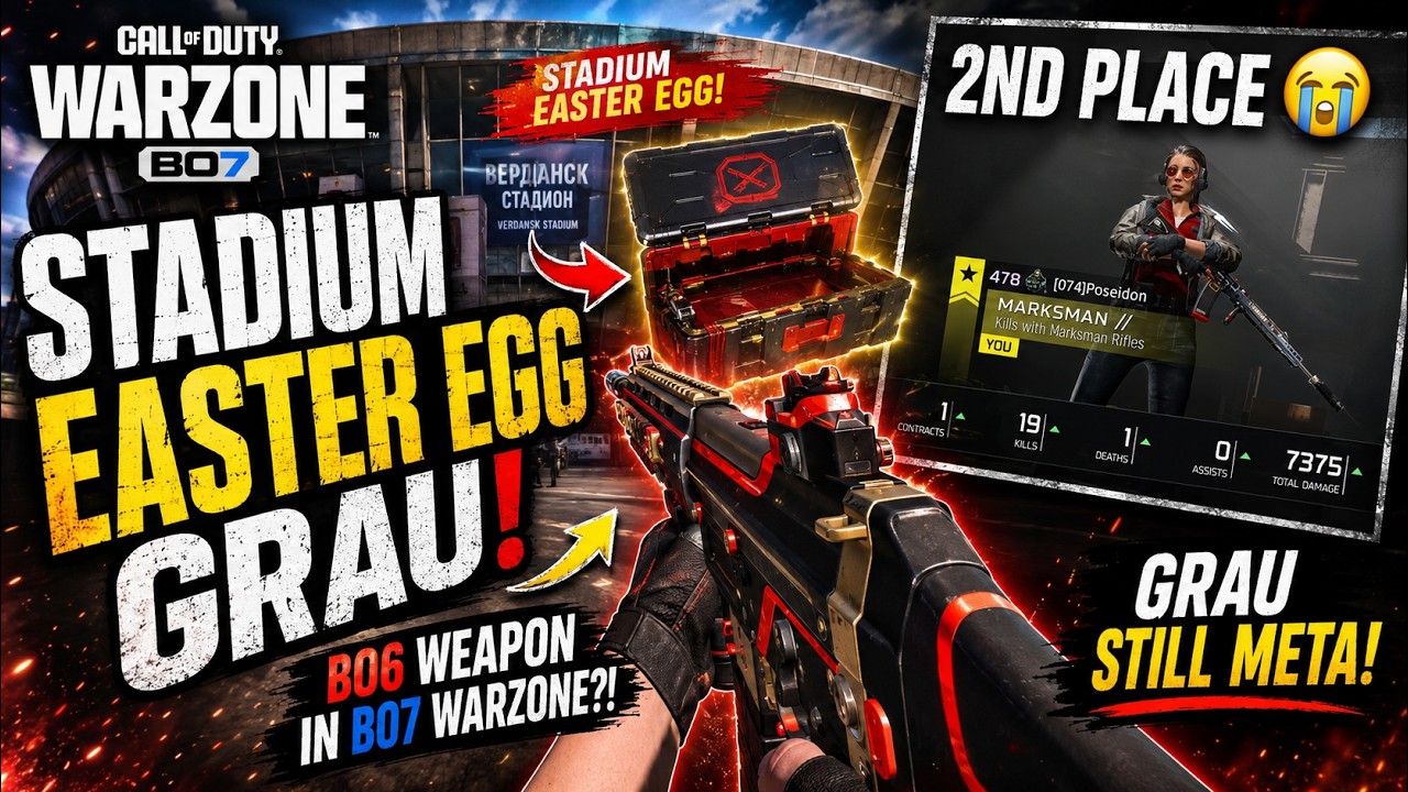 Verdansk Stadium Easter Egg (GRAU Blueprint) SOLO vs QUADS 😳 | BO6 AR on BO7 Warzone (So Close)
