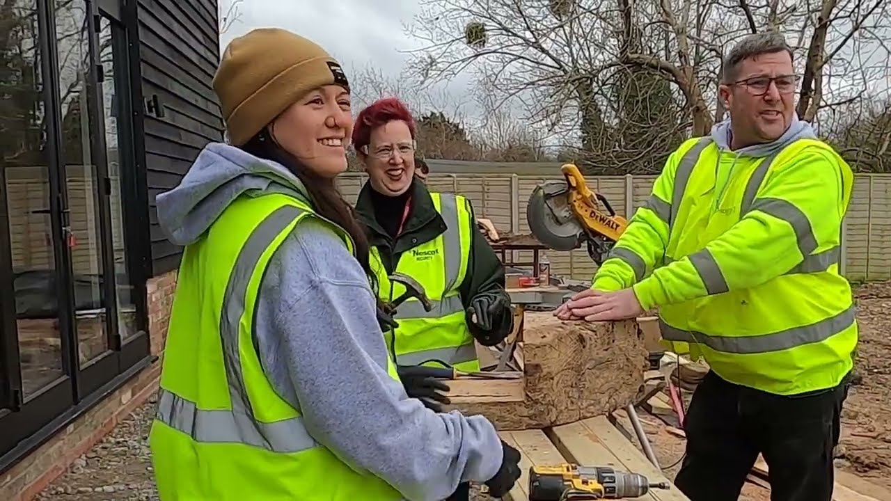 Nescot's Principal Julie Kapsalis shadows Carpentry Apprentice Joey onsite at Ridgeback Projects