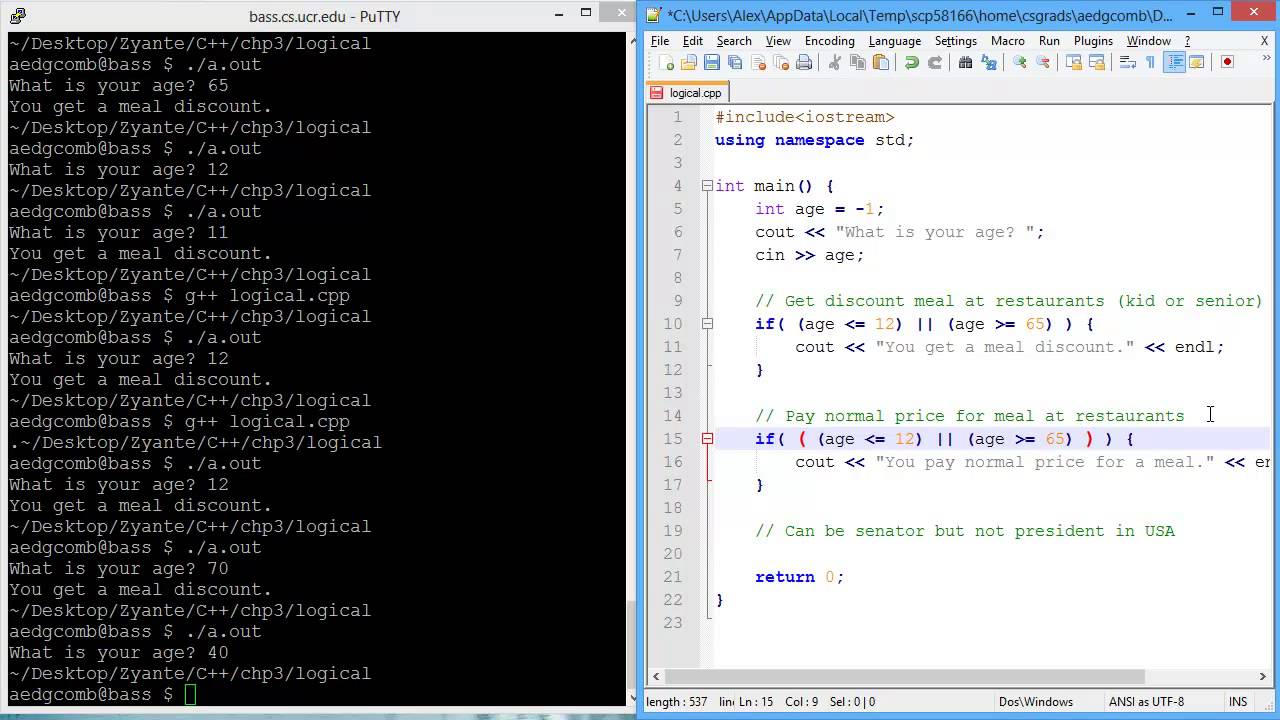 Programming example - Logical operators