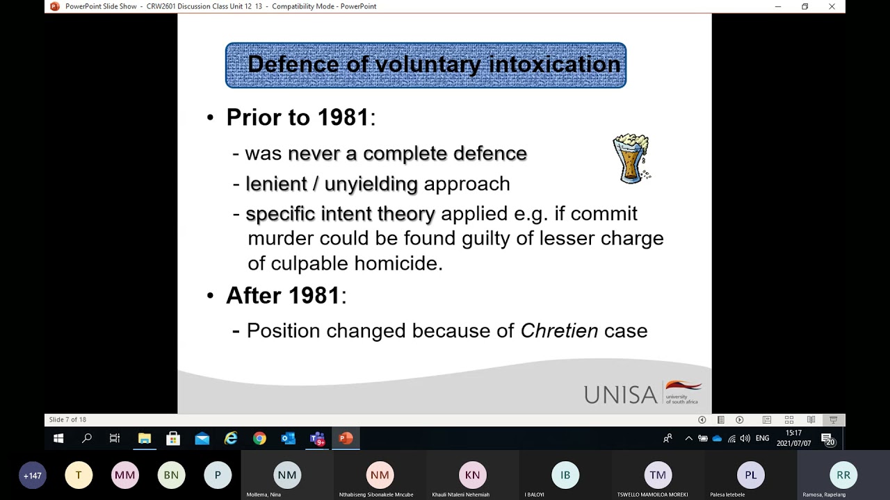 Criminal Law CRW2601 STUDY UNIT 12 & 13 online class 2021 UNISA LLB