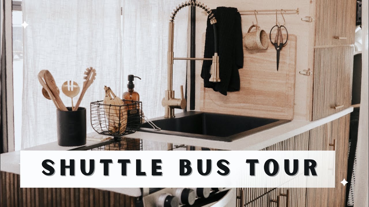 DIY Shuttle Bus Tour / Fully Off Grid, Standing Shower, Queen Electric Bed Lift | Shuttle Bus Atlas