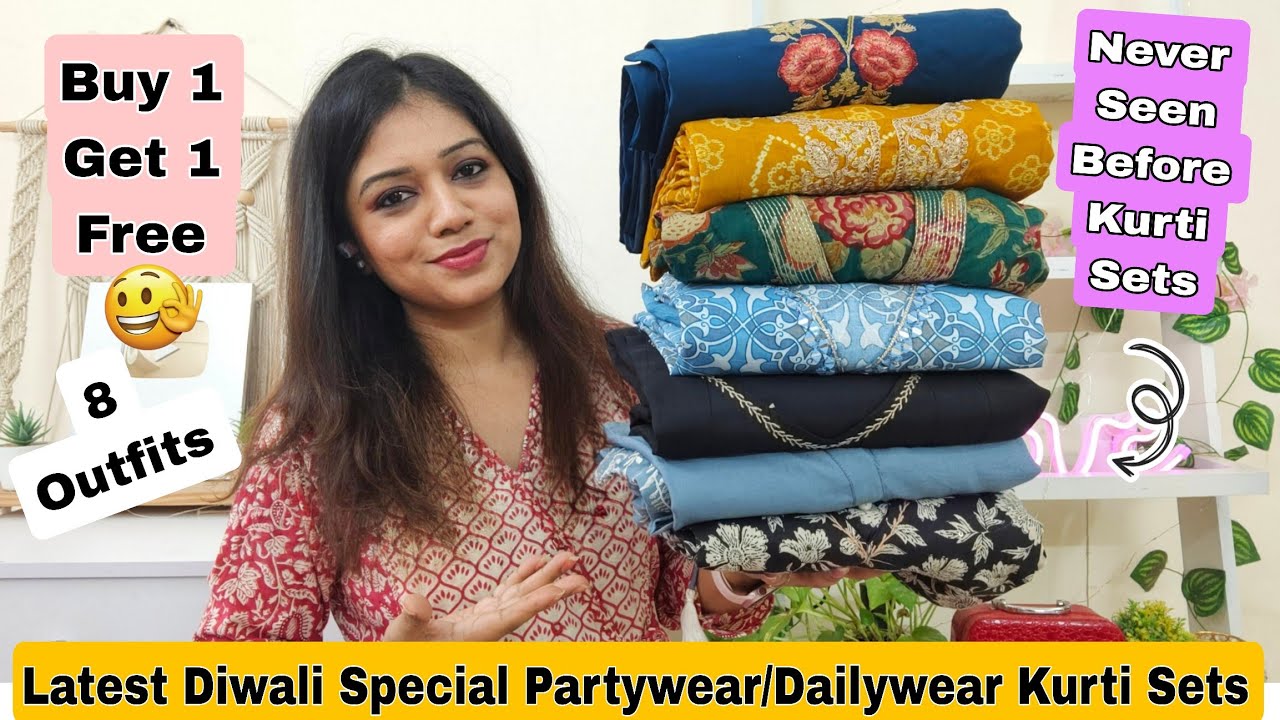 😃 Latest Diwali Special Kurti Set Haul| Buy 1 Get 1 Free Kurti Set|❤️Partywear Cotton Kurti Set Haul