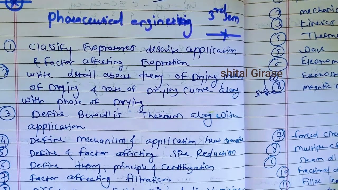 Pharmaceutical engineering 3rd semester important questions b pharm 