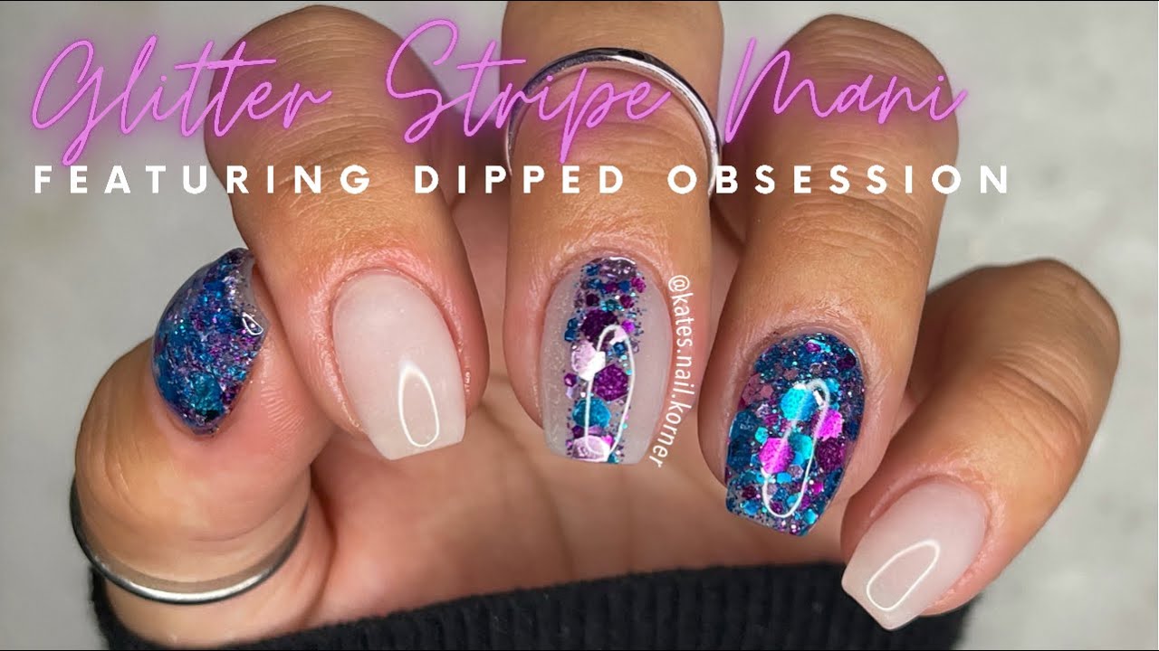 Glitter Stripe Dip Powder Nails | Featuring Dipped Obsession