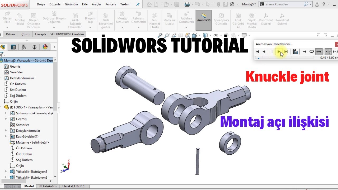 SOLİDWORKS MONTAJ KNUCKLE JOİNT Proje-19   #solidworks