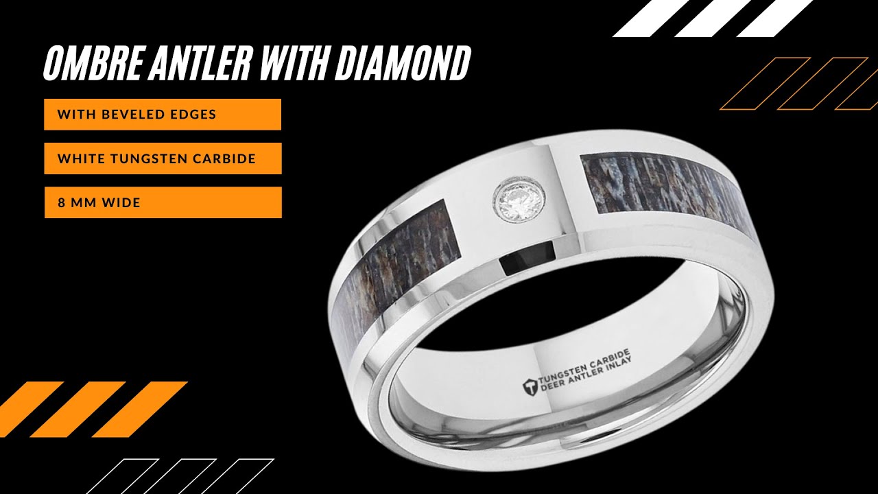 Tungsten Carbide Ombre Deer Antler Inlay with Diamond at CAMOKIX