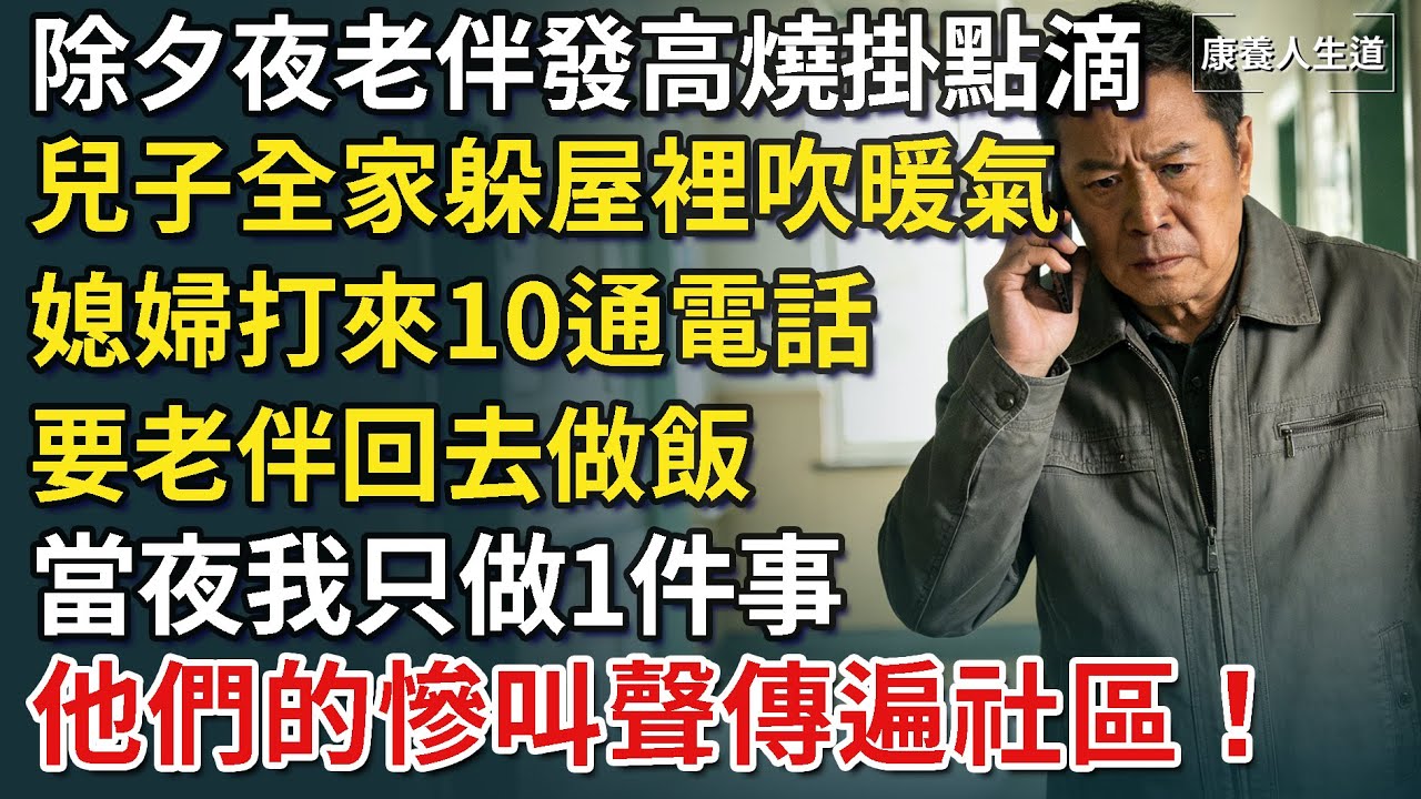 除夕夜 老伴發高燒掛點滴，兒子全家躲屋裡吹暖氣，媳婦打來10通電話，要老伴回去做飯，當夜我只做1件事，他們的慘叫聲傳遍社區！​【康養人生道】 #康養人生道 #上了年紀該明白的事 #養老 #聰明老人