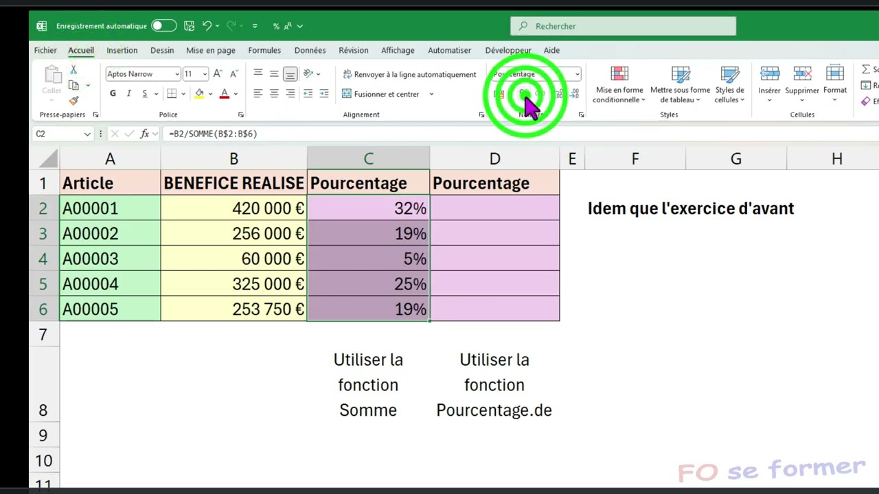 Excel : divers calculs de pourcentage