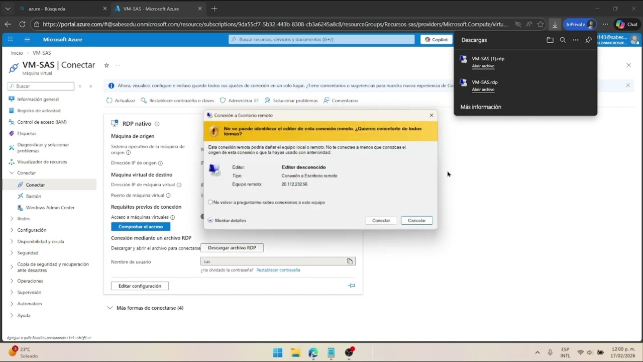 Creación de una maquina virtual en el portal de Azure