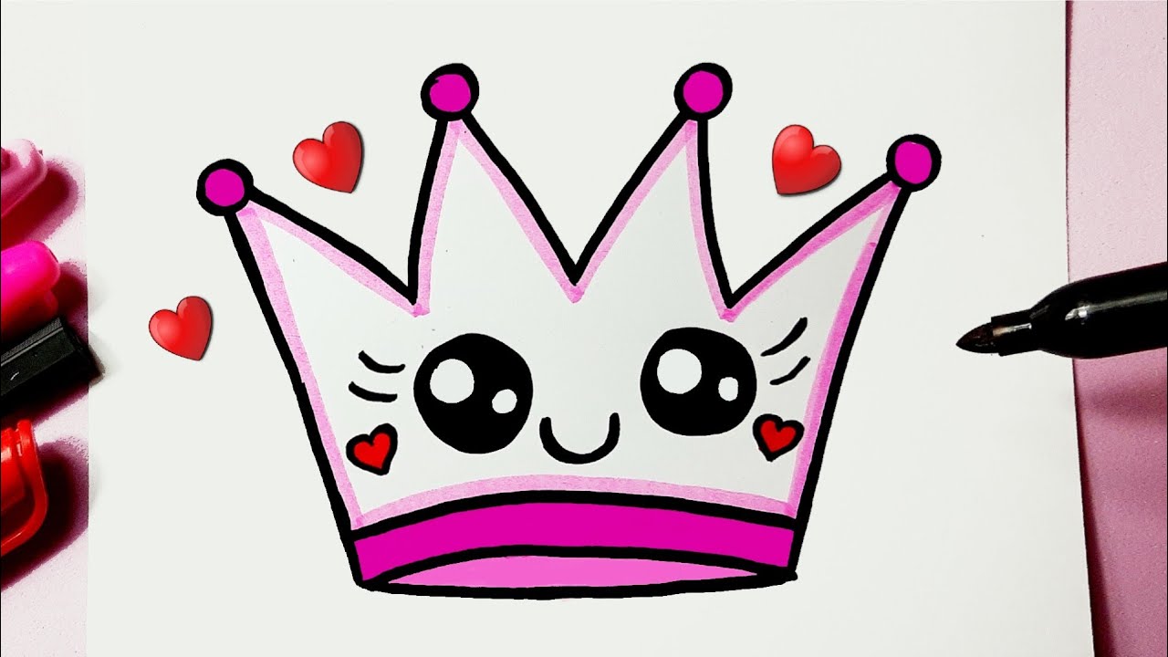 Como desenhar uma Coroa fofa Kawaii Rosa ❤ Desenhos Kawaii - Desenhos para Desenhar