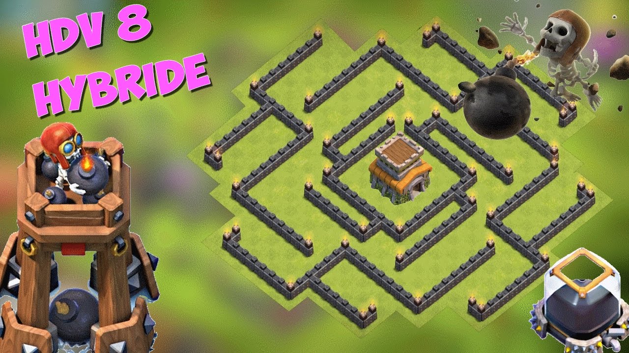 HDV 8 farm/hybride| PROTECTION ELIXIR NOIR | anti GEANTS, anti VALKYRIES | Clash of Clans
