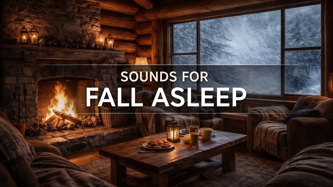Sounds of a snowstorm and a fireplace to fall asleep to | NO ADS | #fallasleep #sleep #noads 