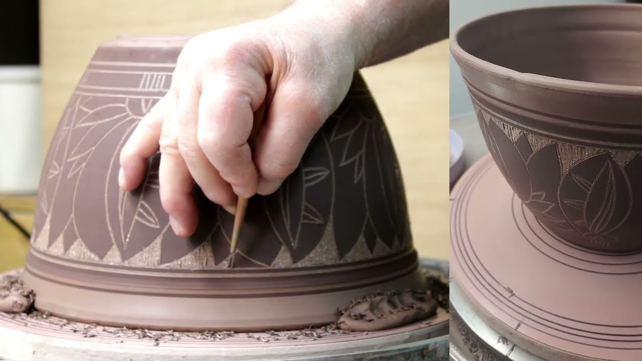 CLAY DECORATIVE VASE WHEEL THROWN AND RELIEF CARVED 2 28 26