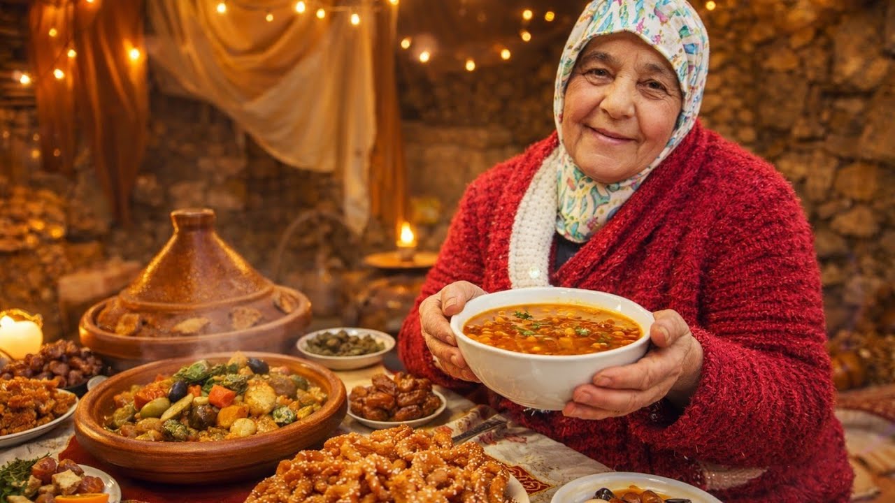 رمضان بدار الوالدة 🍲 حريرة سخونة وطاجين مع الشباكية في جو دافئ تقليدي😲