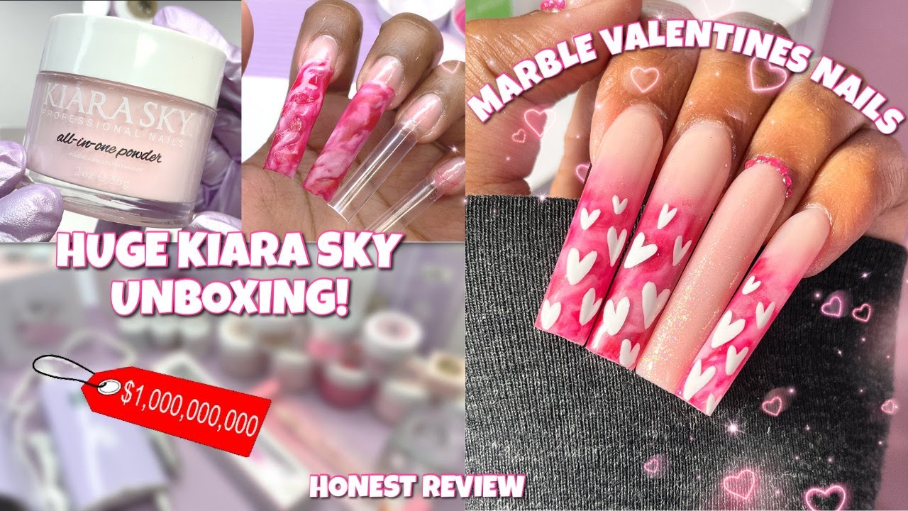 HUGE KIARA SKY PR UNBOXING! | PINK AND RED MARBLE VALENTINES DAY NAILS | KIARA SKY ACRYLIC