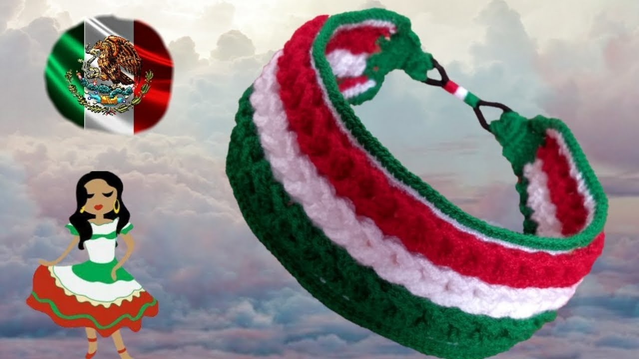 DIADEMA A CROCHET CON TRENZAS TRICOLOR( PARA EL HERMOSO PAIS DE MEXICO 🇮🇹 )😘😘