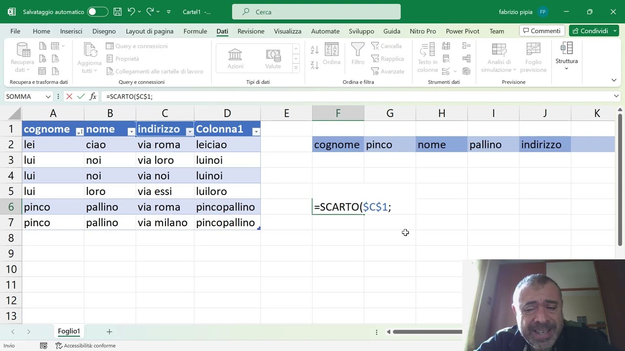 Excel: menu a discesa dinamici e collegati tra loro, dati da tabella