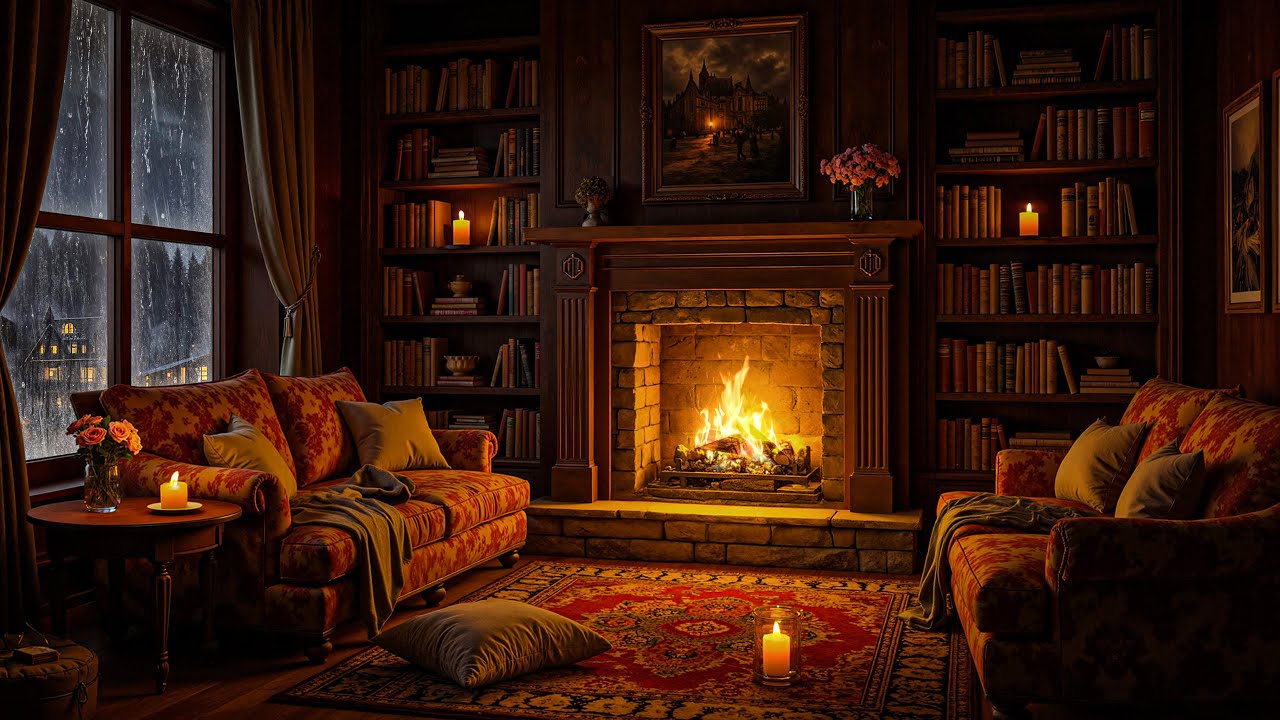 🎶 Smooth Jazz by the Fireplace 🔥🌧️ Cozy Rainy Cabin Ambience for Relaxing Evenings