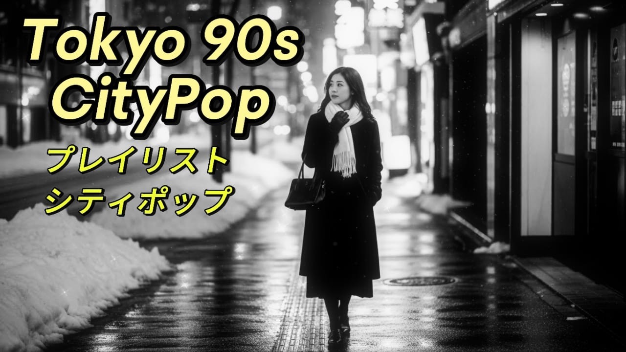A song Citypop in the 90s in Tokyo during the snow season, relaxing, resting, and driving.