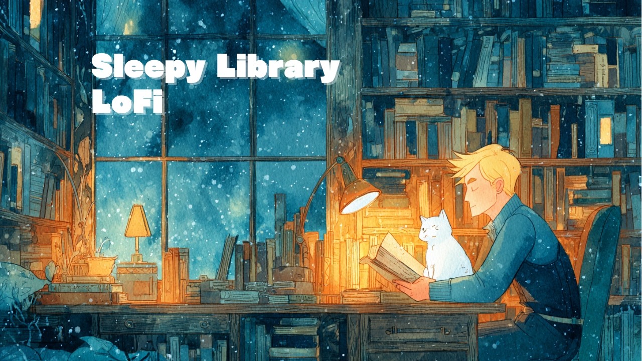 Sleepy Night Library Lofi 🌙 Cozy Reading & Study Music