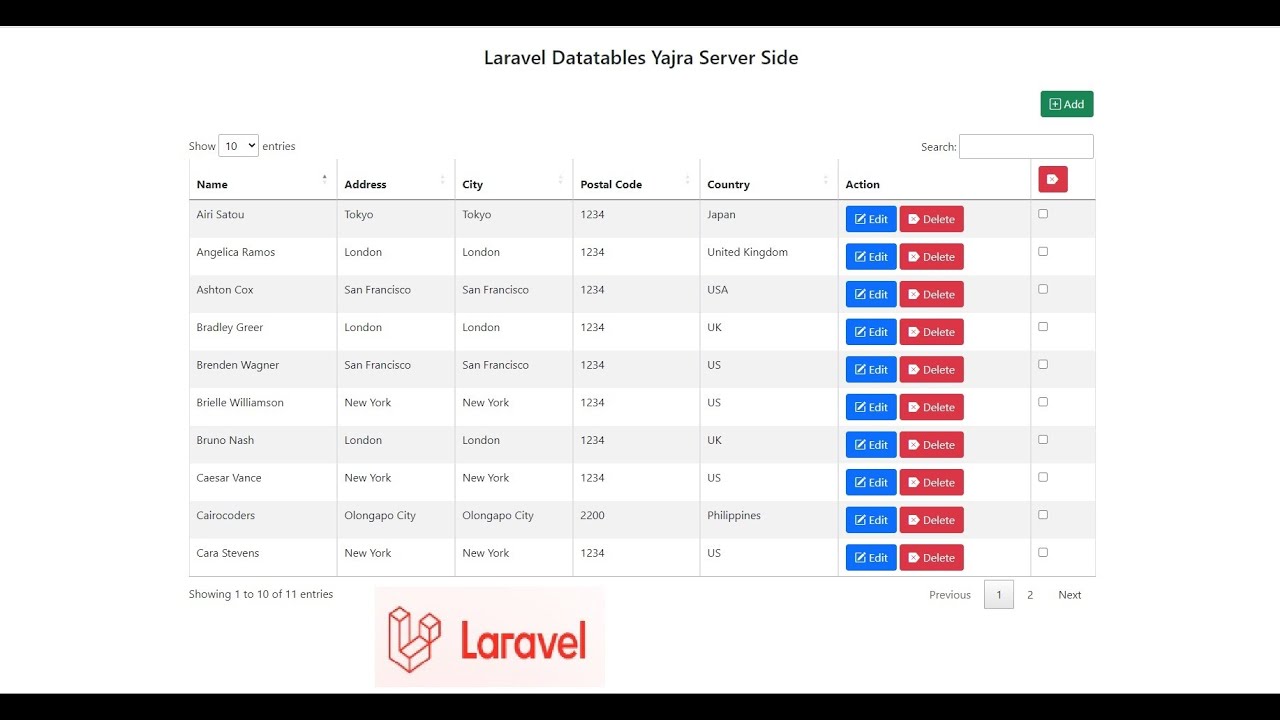 Laravel Datatables Yajra Server Side