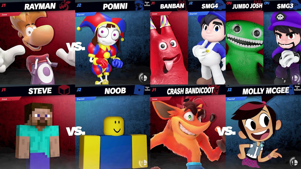 Minecraft vs Roblox vs Garten of Banban vs The Amazing Digital Circus | Super Smash Bros Ultimate