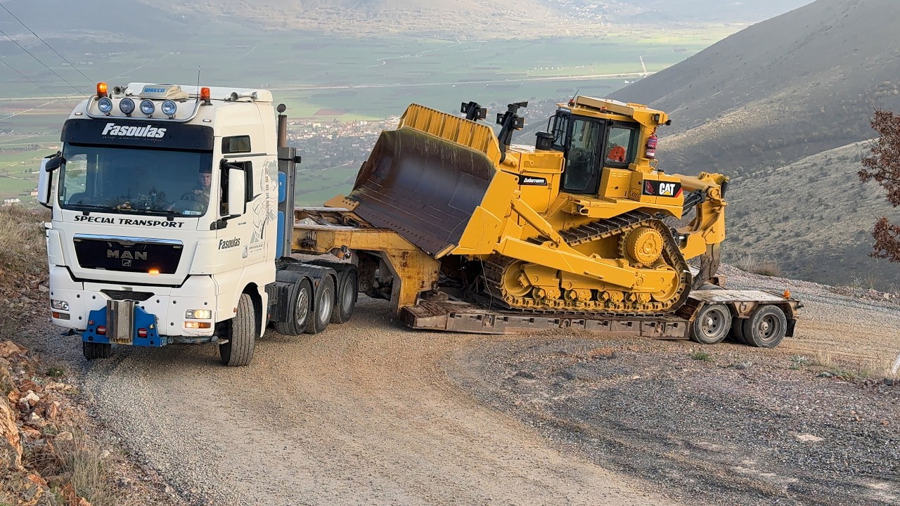 Moving a Fully Serviced Caterpillar D9T Bulldozer to 1700m Altitude - Fasoulas Heavy Transports - 4K