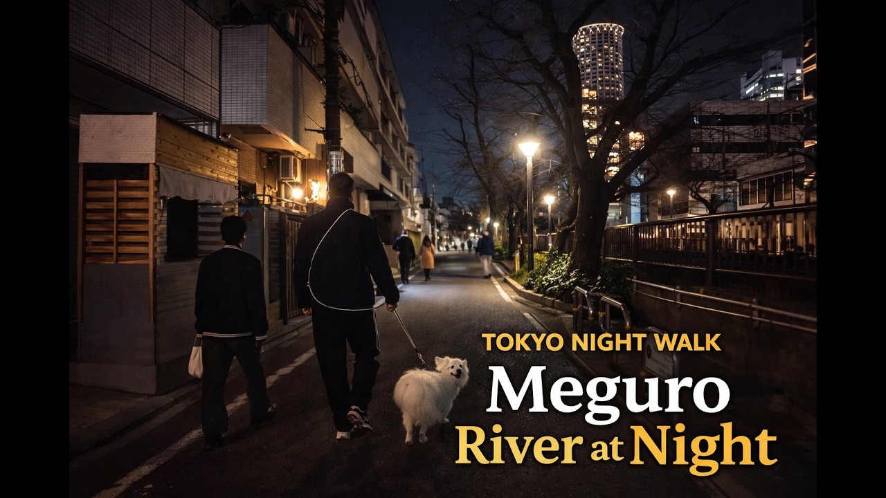 Night Walk Along Meguro River, Tokyo | City Sounds