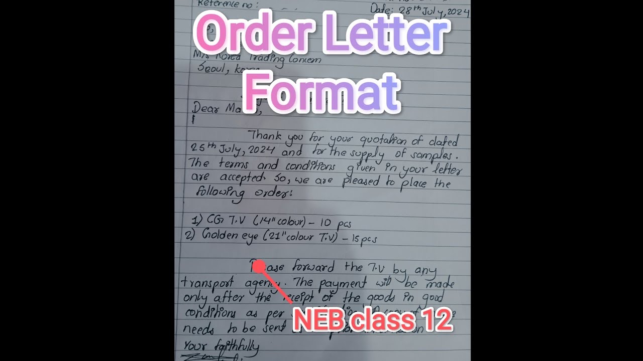 Order letter format and sample of class 12 NEB