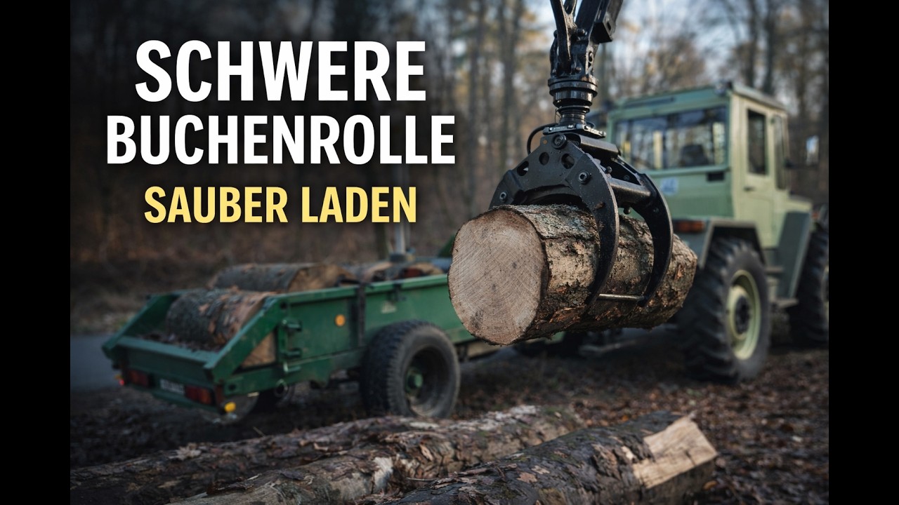 So lade ich schwere Buchenrollen sauber auf | Brennholz machen mit System | Buche vom Polter
