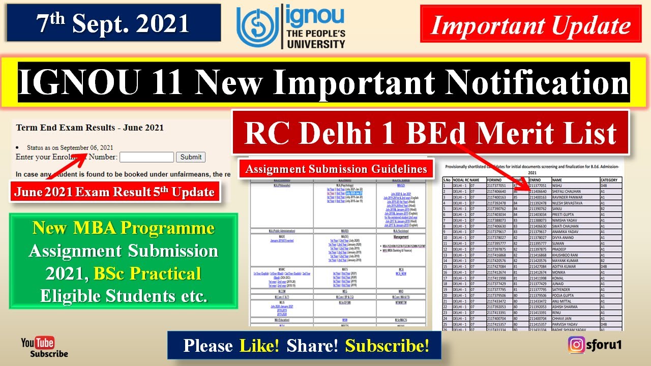 IGNOU 11 New Notifications | June 2021 Exam Result 5th Update | IGNOU New MBA Programme | Grade Card