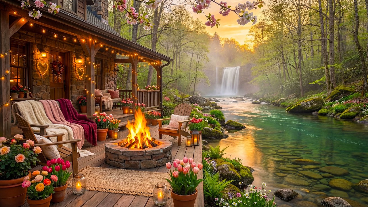 Valentine’s Day Peaceful Riverside Cabin Porch 💕🔥 Crackling Fire, Calm Water & Gentle Nature Sounds