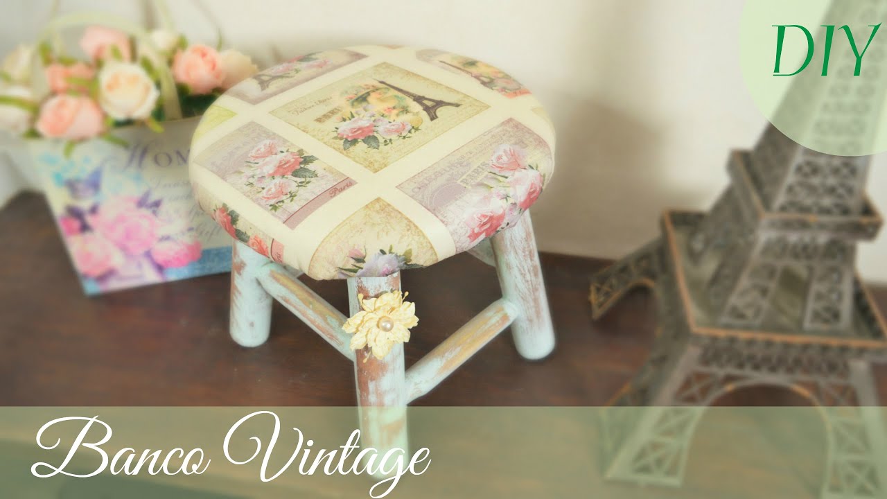 Banquinho Vintage (DIY) Como Forrar Banco de Madeira