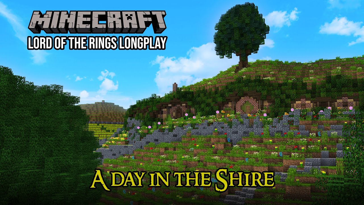 Minecraft Relaxing Longplay - A Day In The Shire - Lord of the Rings Mod (No Commentary)
