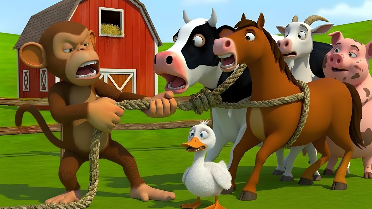 Oh No !😱 Monkeys Steal Animals from Old MacDonald's Farm 🐴🐷 | Monkey vs Police | Kids Farm Story