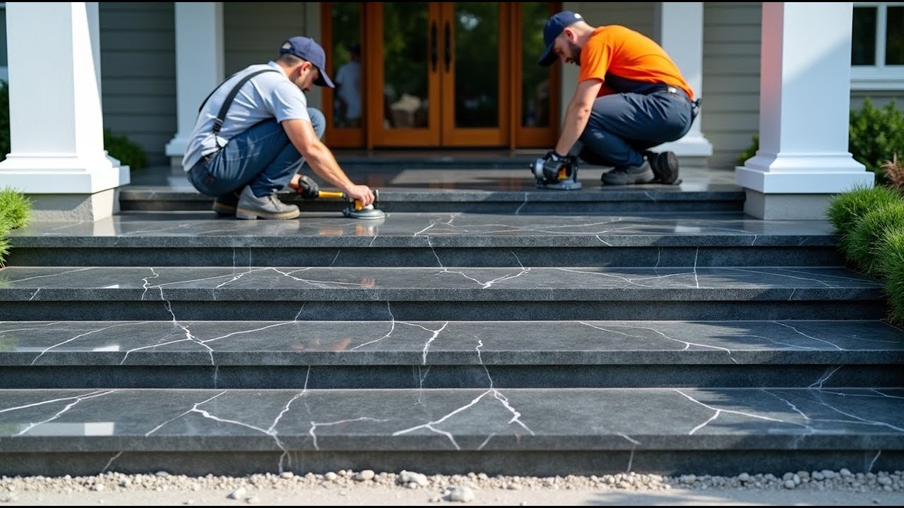 The Process Of Finishing Porch Steps & Column Bases With Granite: Luxury Right From The Entrance