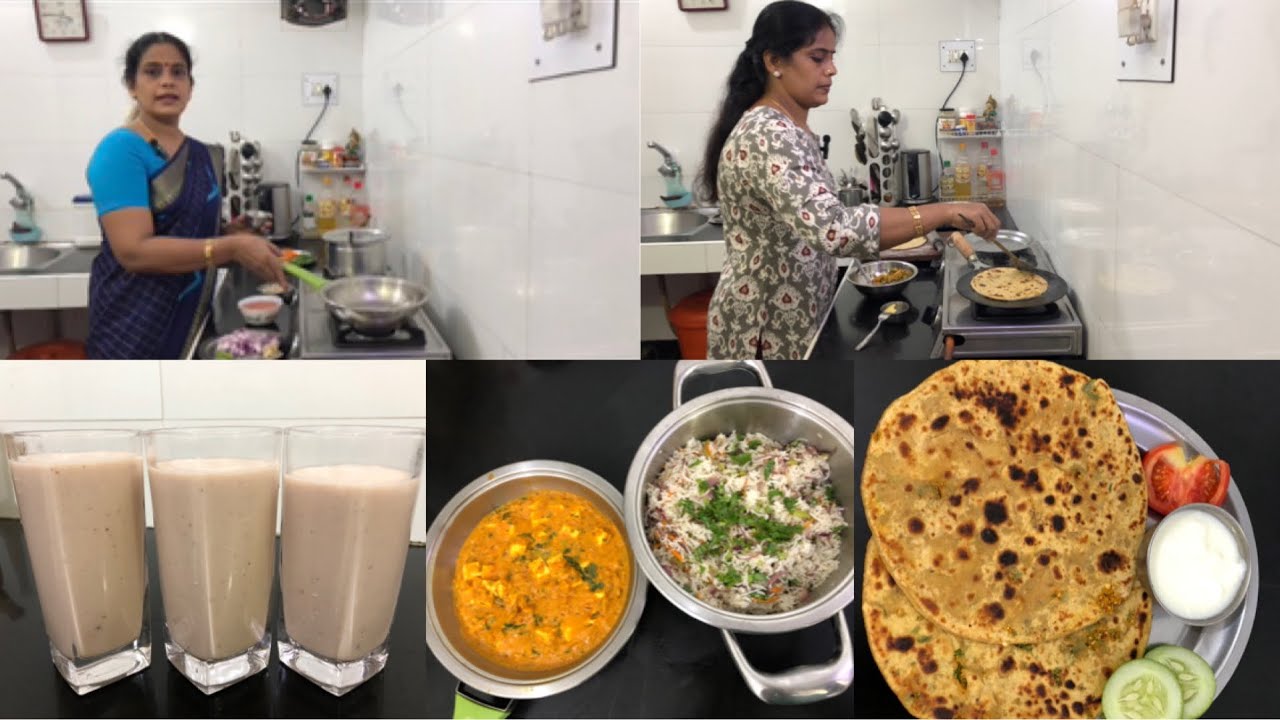 Wednesday | cooking Vlog | Paneer Gravy | Mooli Paratta | Bajji Milagai Rice | Red Banana Milkshake