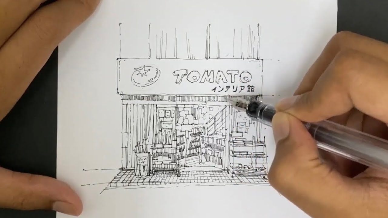 Urban sketching tutorial: Japanese Storefront | Pilot Kakuno Extra Fine Nib