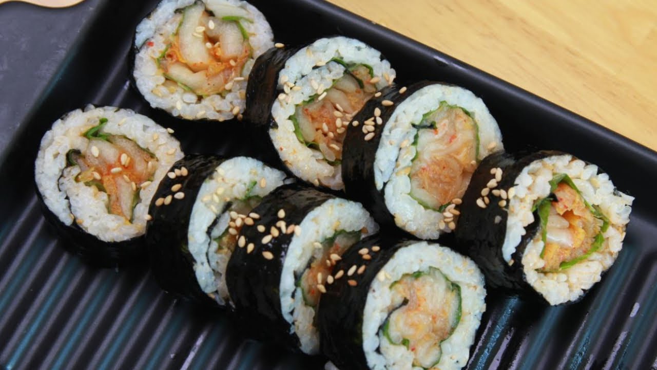 세상간단 깔끔한 한국식 비건 김치깻잎김밥/The world's simplest and cleanest Korean style kimchi and perilla leaf kimbap