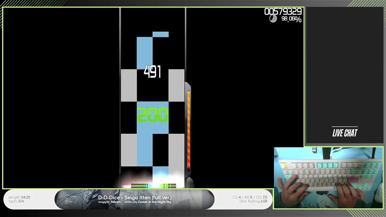 osu!mania 4K | D-D-Dice - Seiga Itten (full ver.) [Comet in the Night Sky] 95%