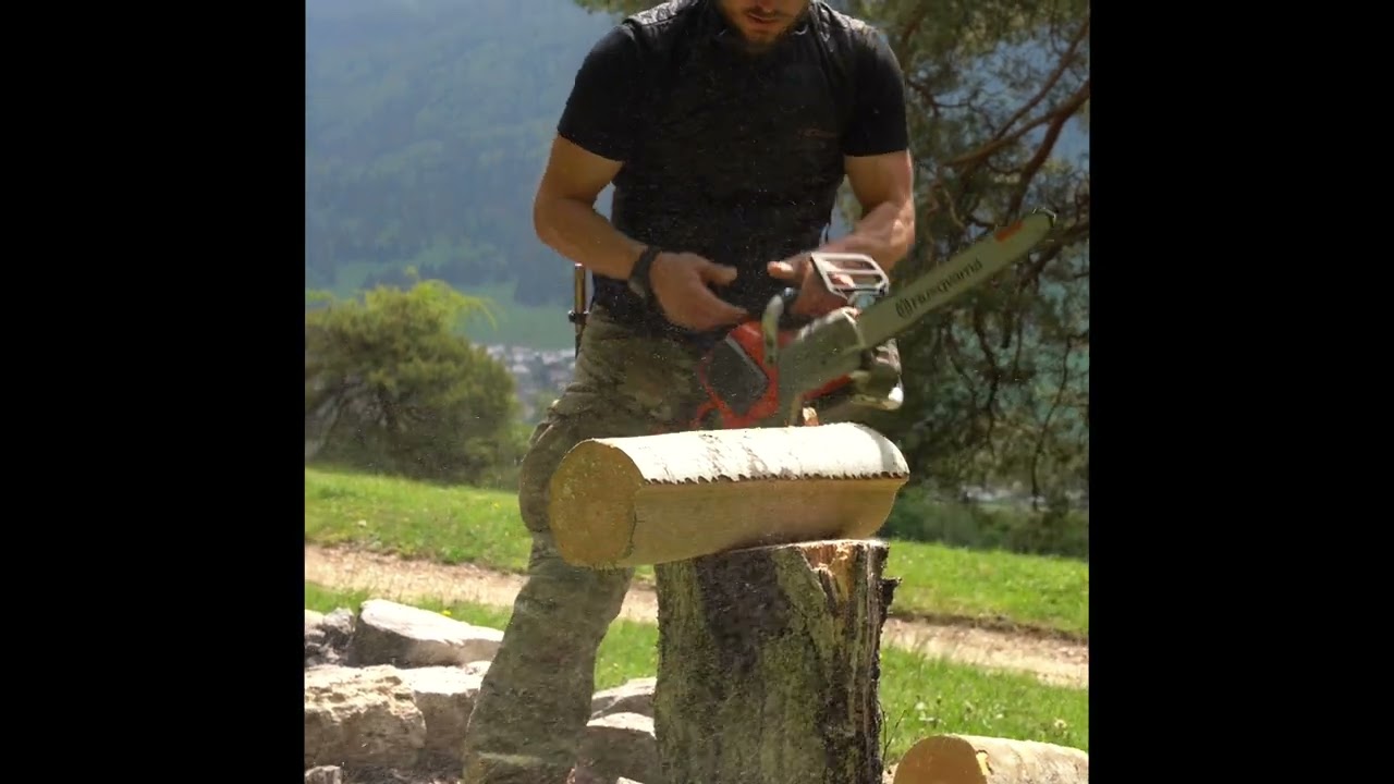 Wood man shooting Stihl Husqvarna