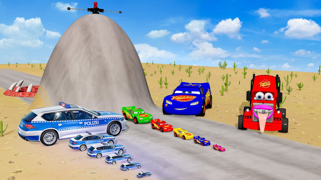 Big & Small McQueen & Police Car vs Zombie Mack,Giant Bulge & Spinner & Monster Mouth &ndash; BeamNG.drive