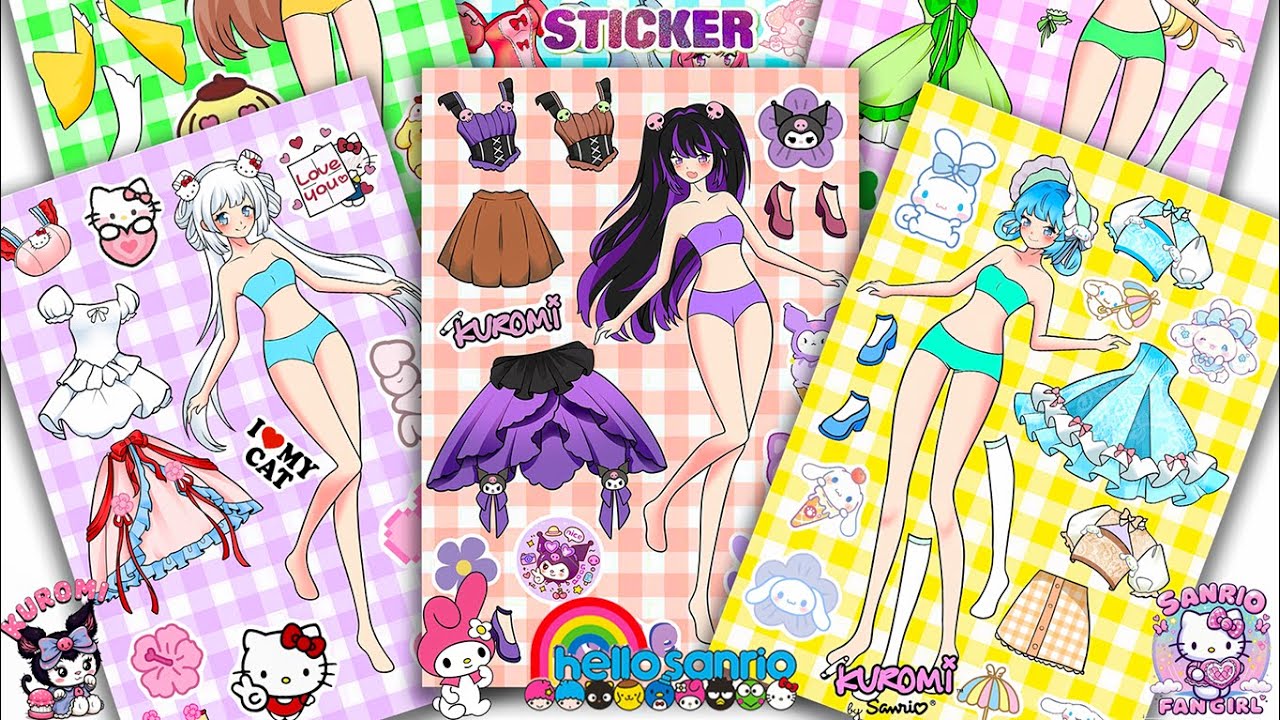 Oddly Satisfying ASMR Sticker Book Sanrio Girl Transformation! Hello Kitty, Kuromi & Cinnamoroll DIY