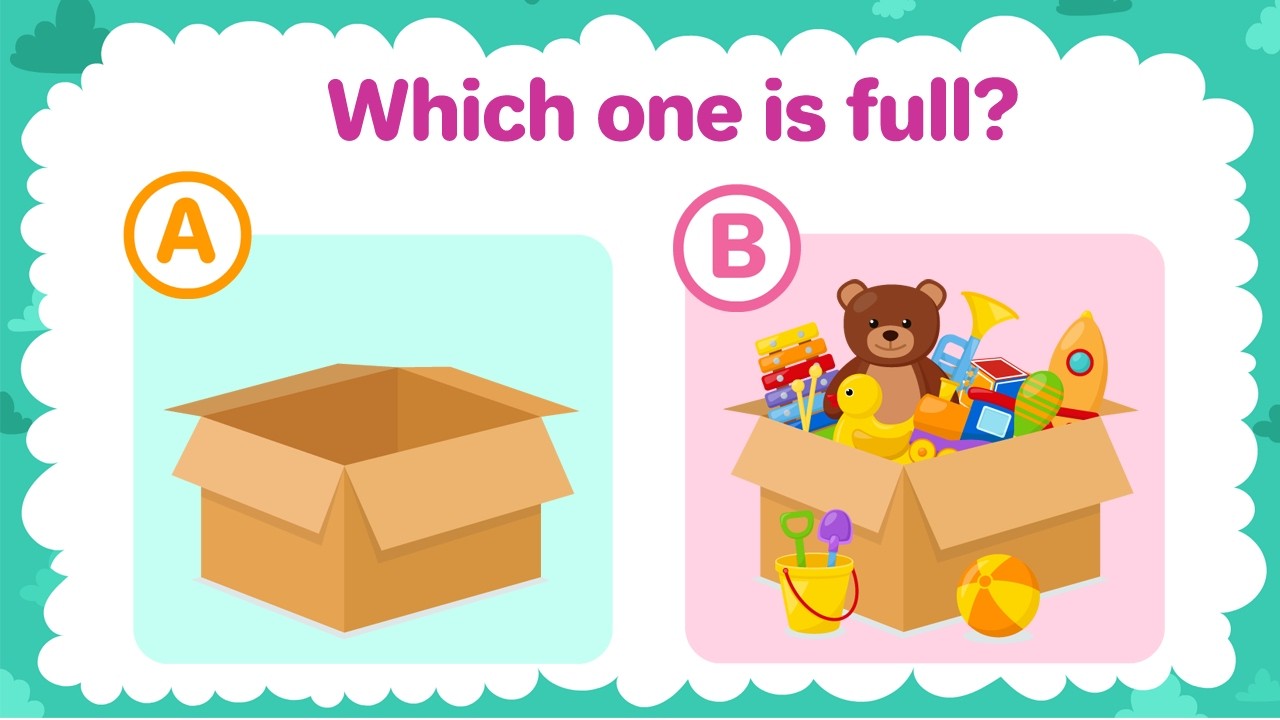 Full vs Empty Quiz for Kids | Quiz Fun Questions | Kindergarten Learning Game