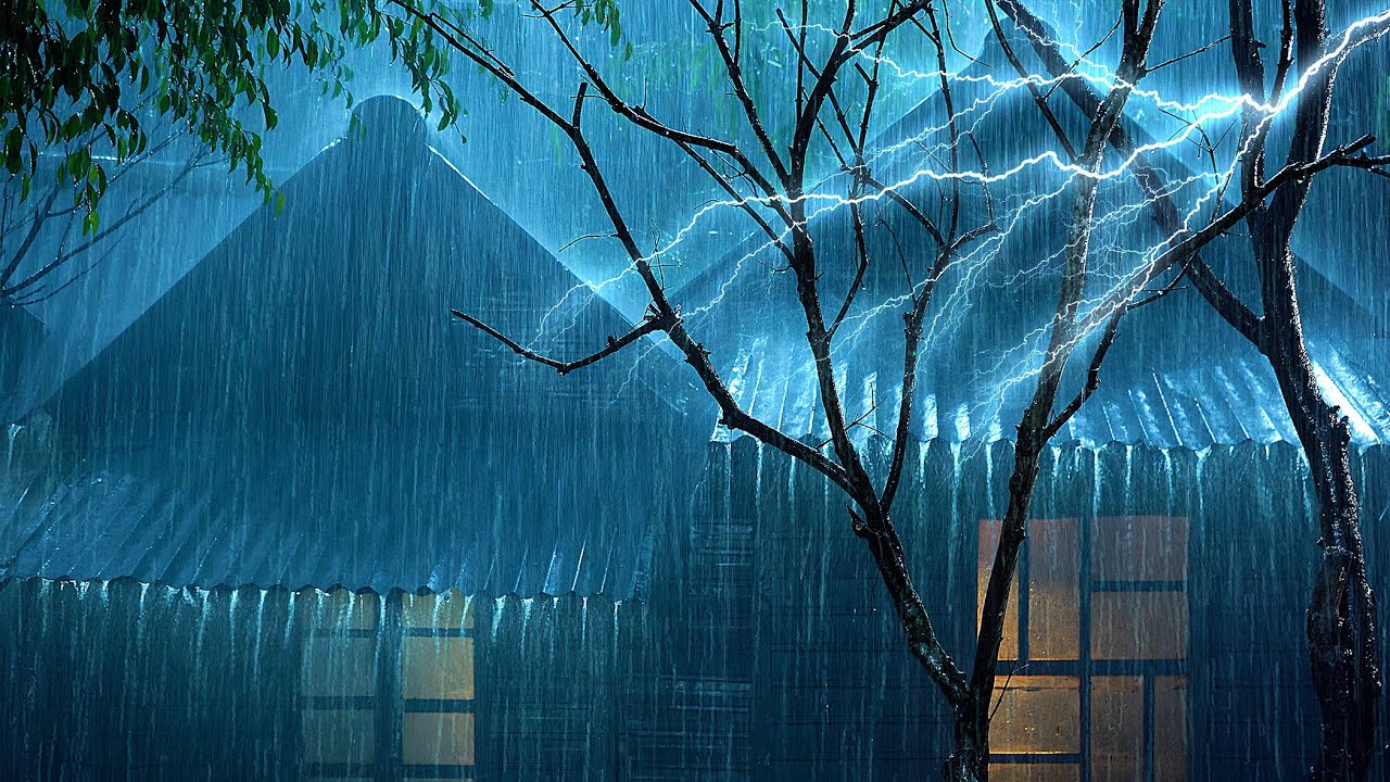 Fall into Sleep Instantly with Pouring Rain & Mighty Thunder Sounds on Tin Roof at Midnight