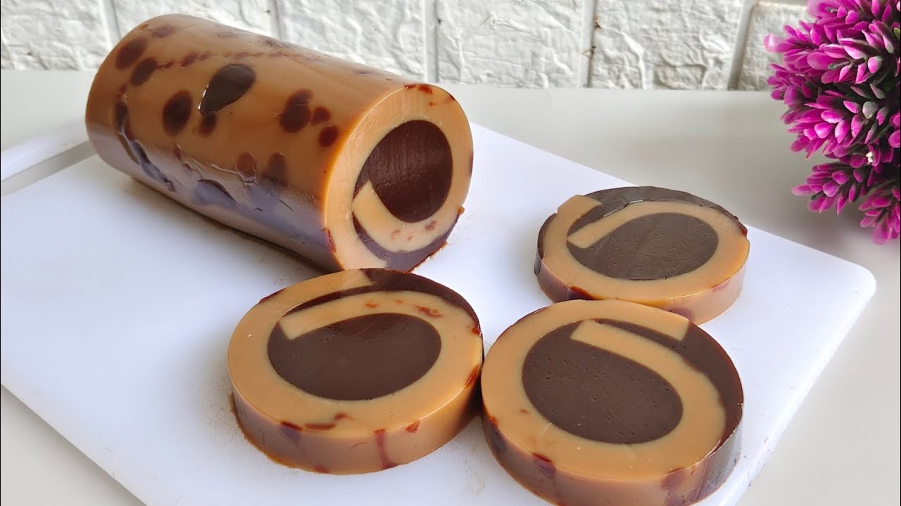 Di buat versi gulung hasilnya cantik banget‼️Puding percik Capuccino coklat enak dan lembut