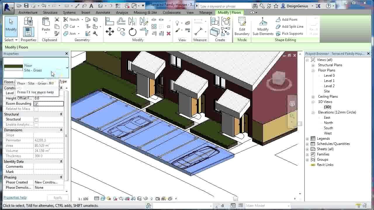 Revit Tutorials | Terraced Houses Design 7 | Revit Architecture 2014